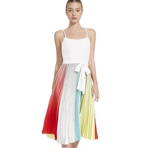 Alice + Olivia Vivienne Rainbow Pleated Midi Dress Colorblock Size 0